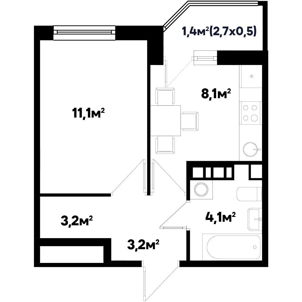 Квартира 1-комнатная 29.8 м², Sport Village, Литер 2.3, 9 этаж